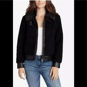 William Rast faux fur faux leather bomber jacket L